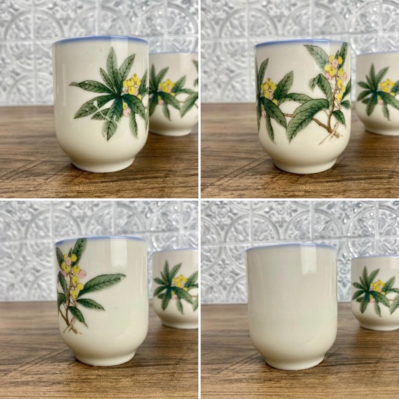 Vintage Japanese Tea Cups, Set of 4, Asian Floral, Saki Cups, Handleless Mugs - Picture 6 of 10
